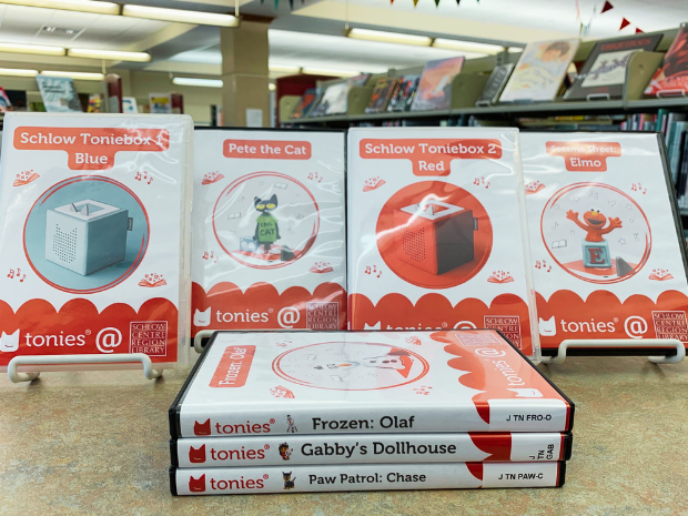 Tonies items on display at Schlow Library