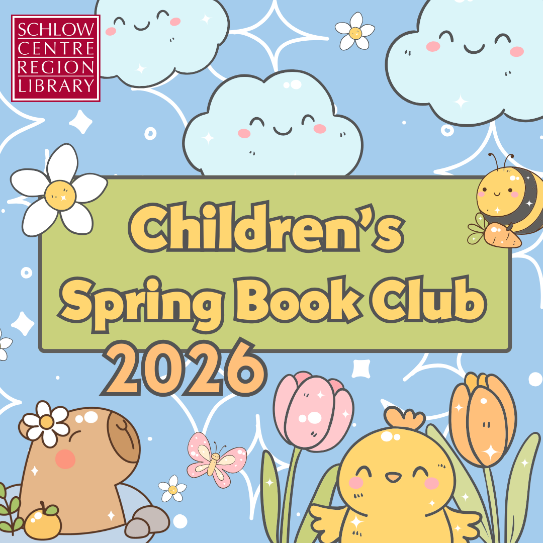 Illustrated clouds, daisies, sparkles, and cute animals plus text "Children's Spring Book Club 2026"