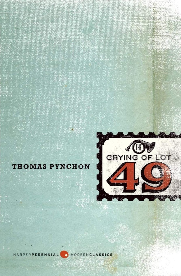 Crying of lot 49 by Thomas Pynchon on gray green weathered cover
