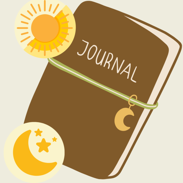 Image of journal with moon and stars
