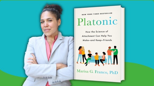 Image of author with book cover