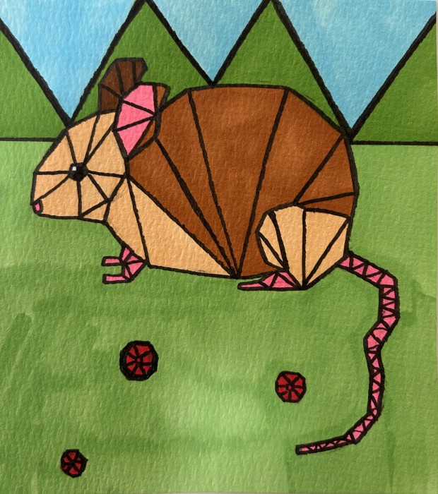 Geometric brown rat with green background