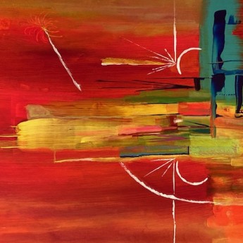 Orange and gold acrylic abstract painting by Barry King